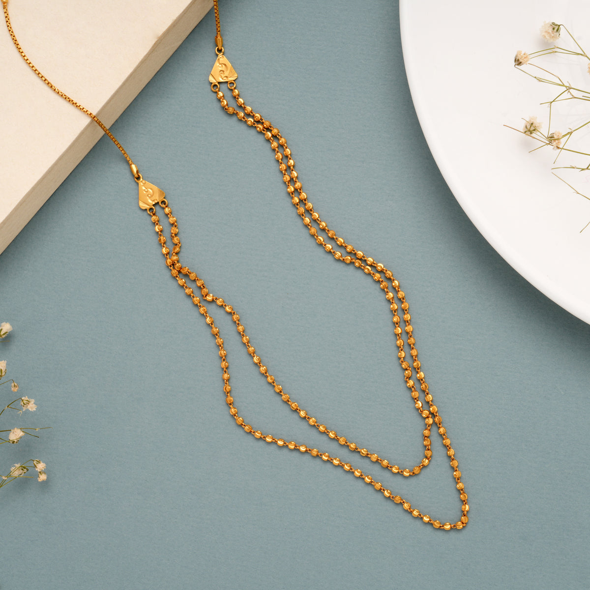Stylish Two Layer Gold Ball Chain