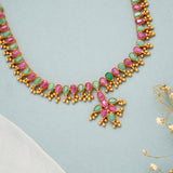 Elegant Ruby Emerald Gold Short Necklace