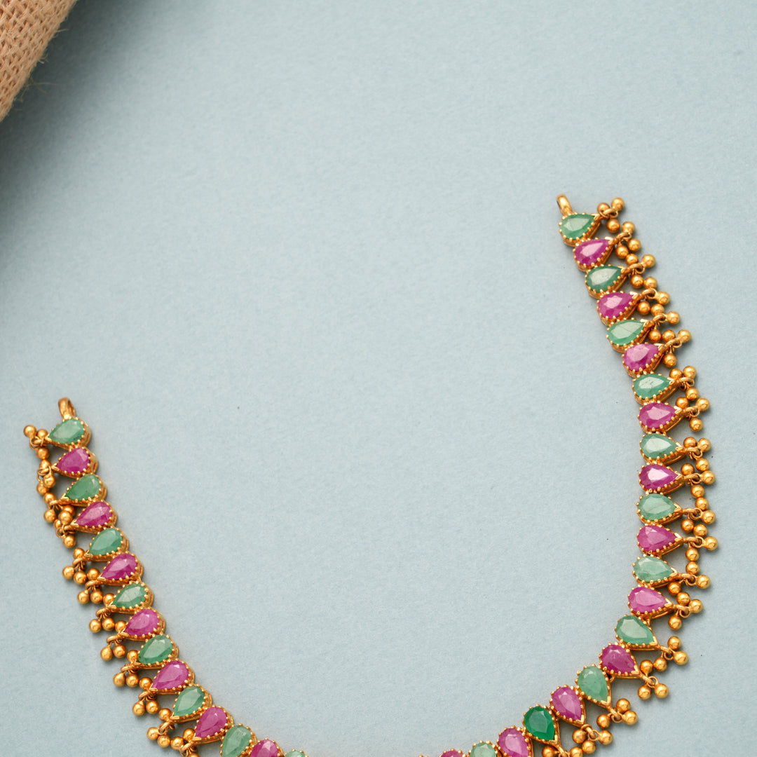Elegant Ruby Emerald Gold Short Necklace
