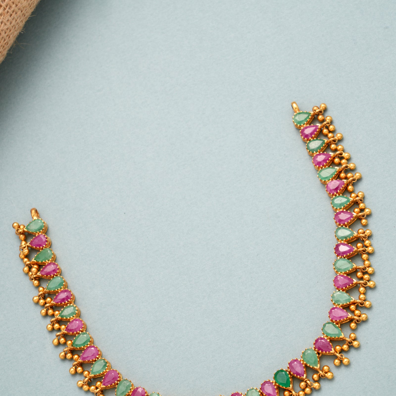 Elegant Ruby Emerald Gold Short Necklace