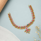 Elegant Ruby Emerald Gold Short Necklace