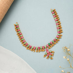 Elegant Ruby Emerald Gold Short Necklace