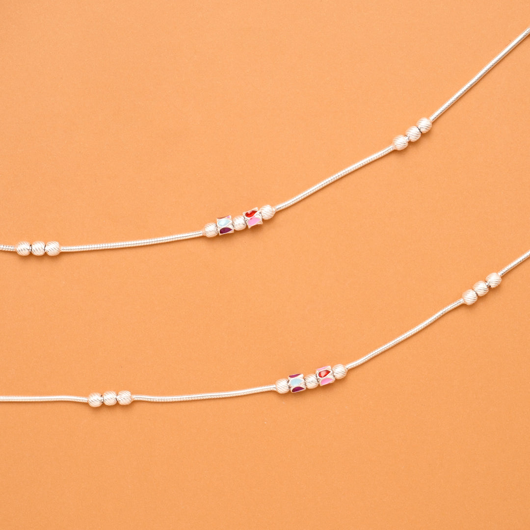 Small Dual Color Bead Silver Anklet