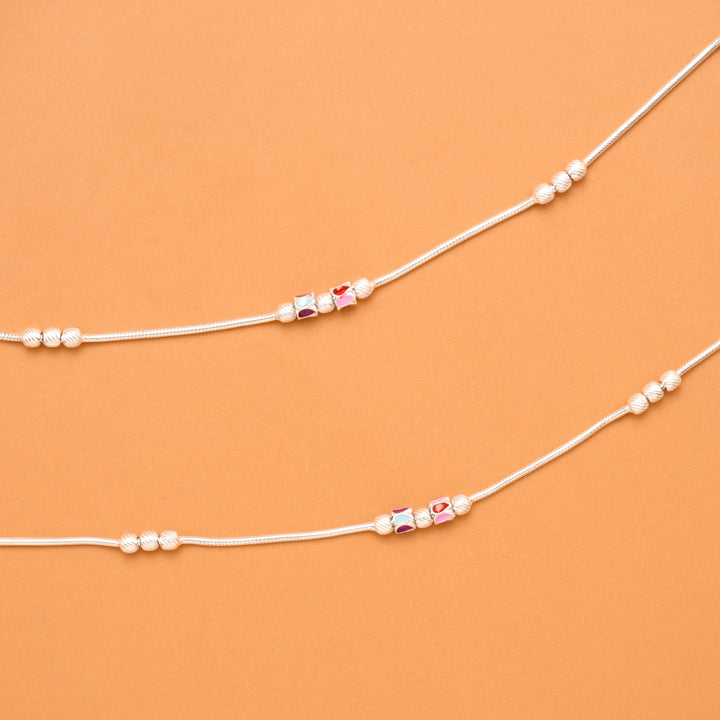 Small Dual Color Bead Silver Anklet