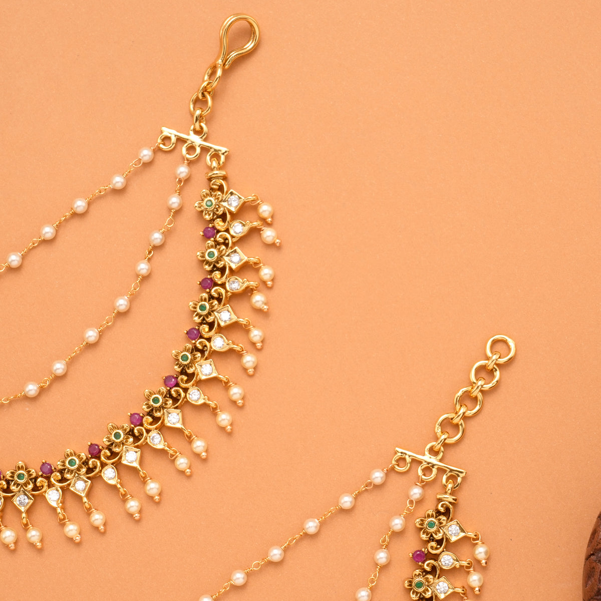 Antique Pearl Layer Floral Golden Mattal