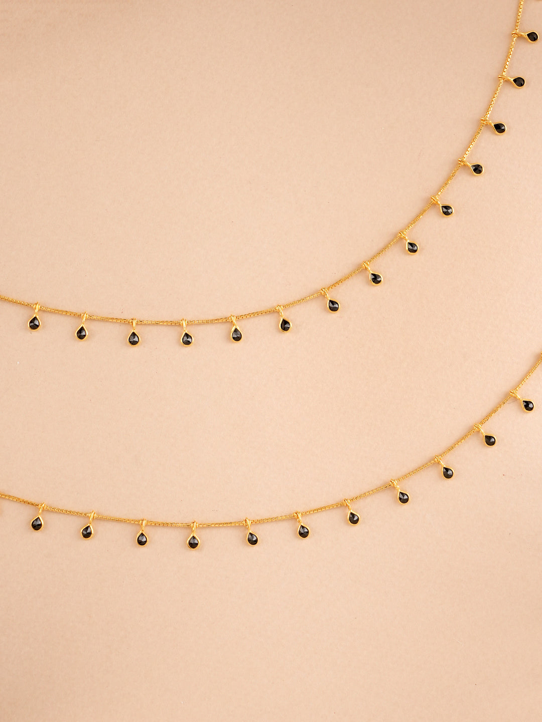 Black Tear Drop Gold Anklet