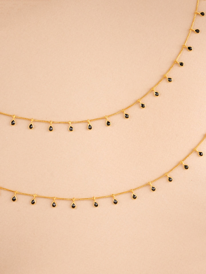 Black Tear Drop Gold Anklet