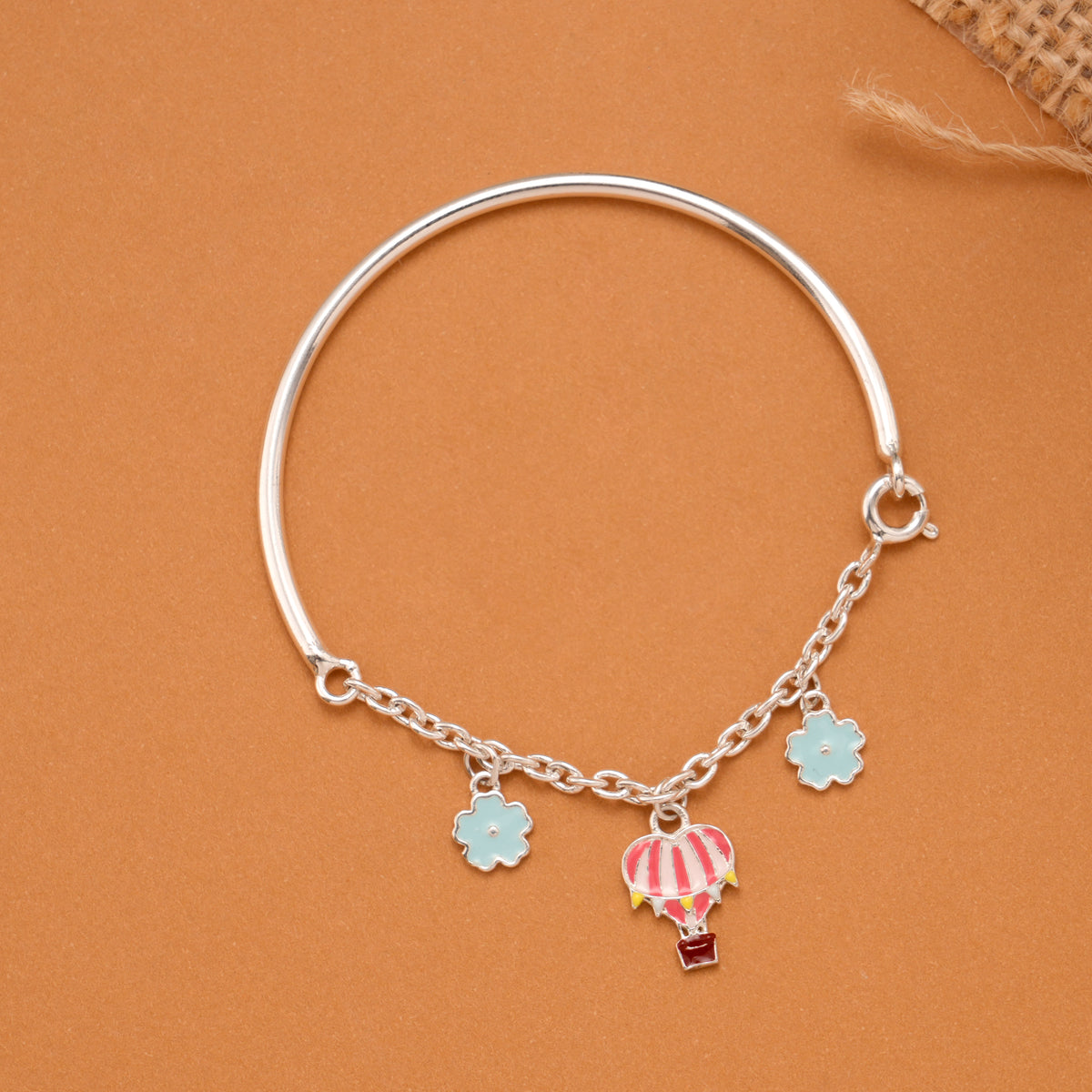 Charm Hot Air Balloon Silver Baby Bangle