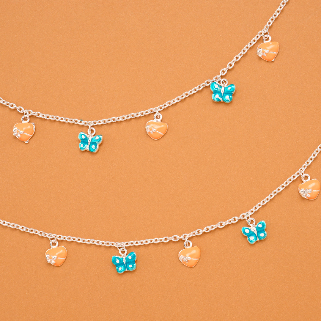 Butterfly and Heart Charm Silver Baby Anklets