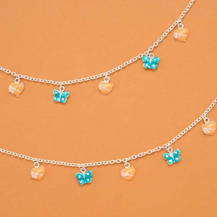 Butterfly and Heart Charm Silver Baby Anklets