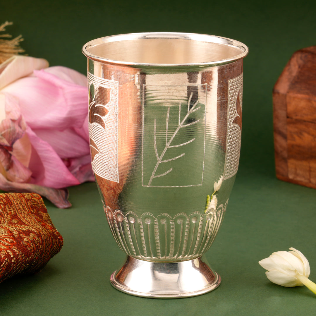 Floral Leaf Design Silver Glass