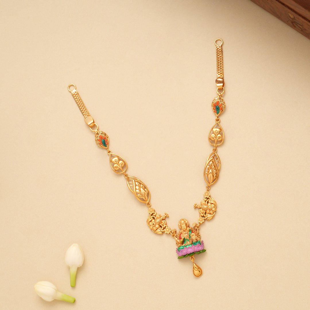 Divine Lotus Lakshmi Golden Necklace Set