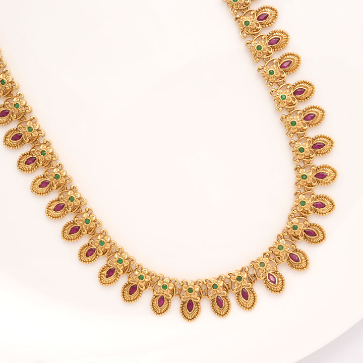 Elegant Blossom Ruby Leaf Pattern Drops Golden Haram