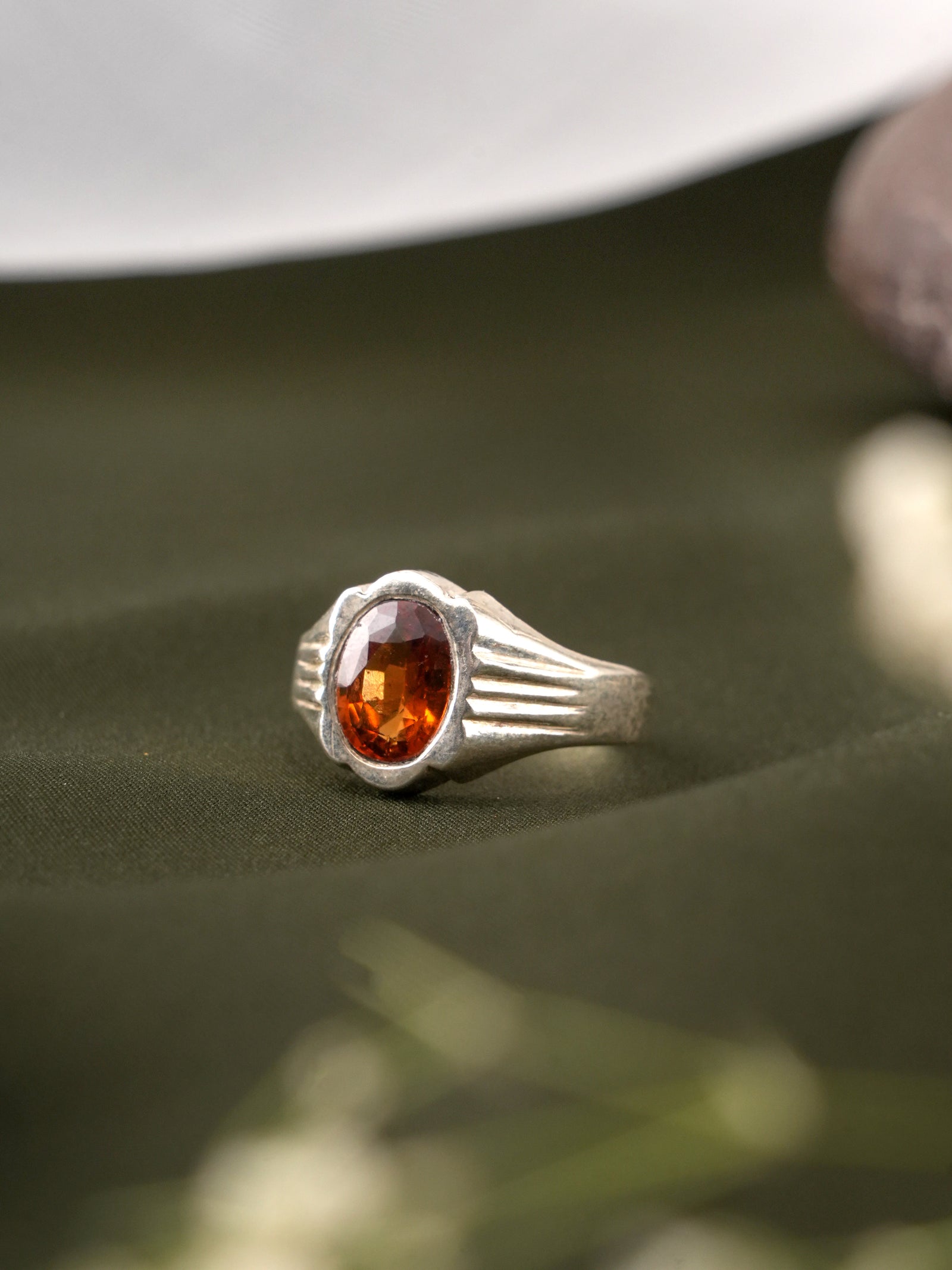 Gemstone  Hessonite Silver Ring