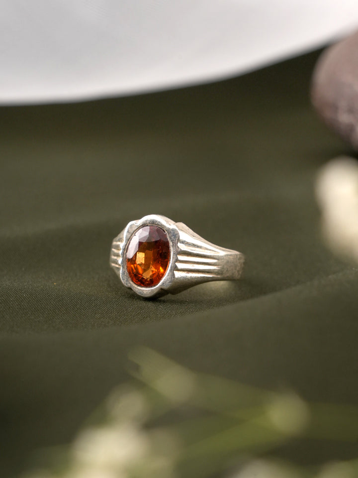 Gemstone  Hessonite Silver Ring