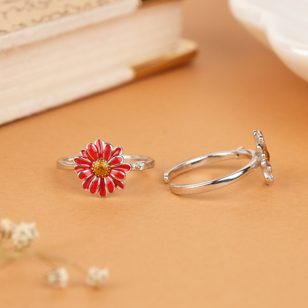 Beautiful Red Sunflower Silver Fancy Metti