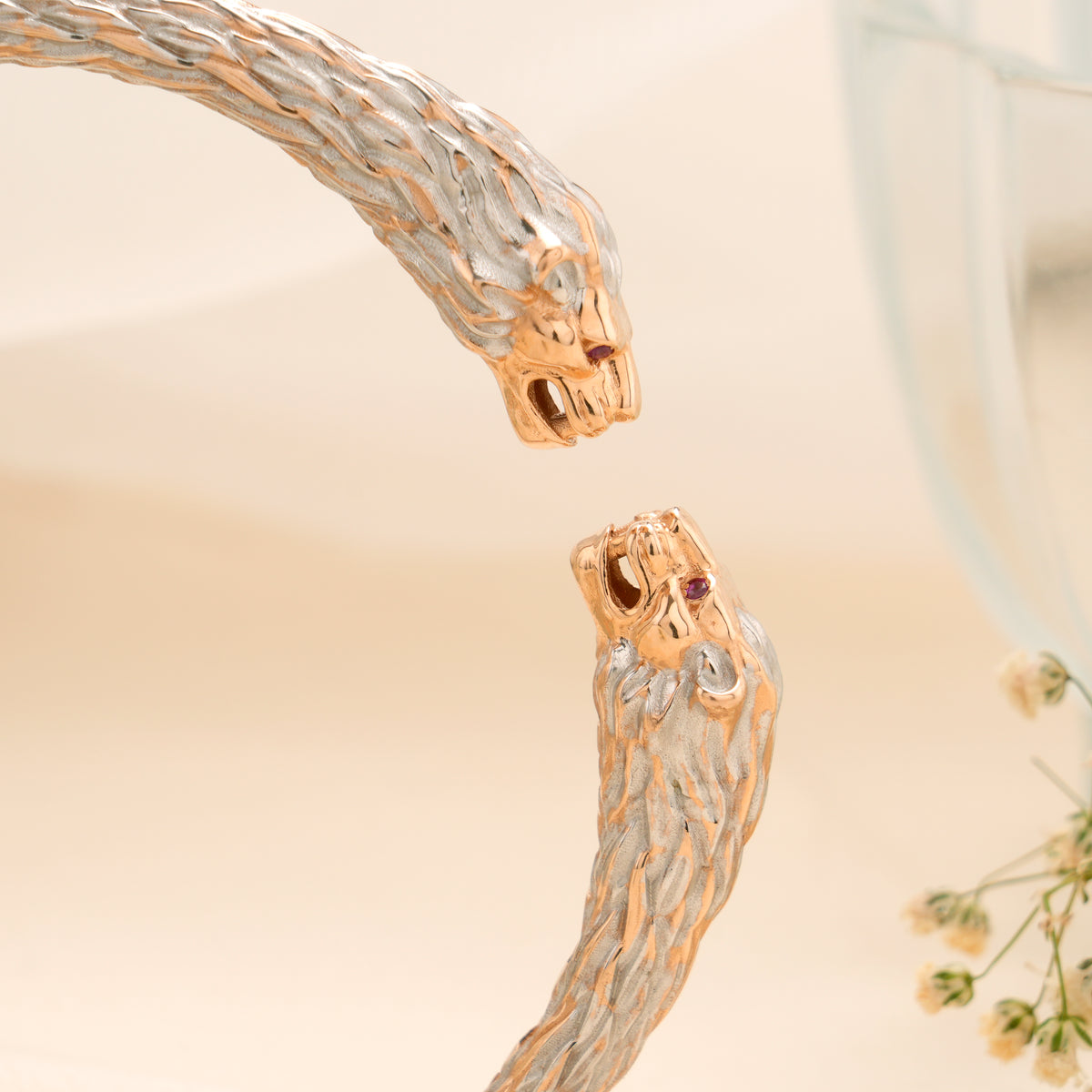 Dual Tone Panther Head Open Cuff Kada