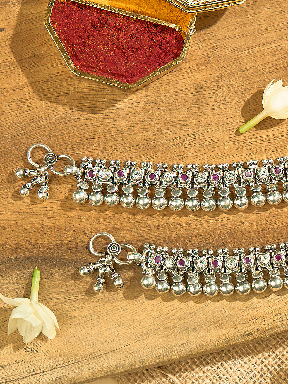 Heavy Pink Stone Antique Anklet
