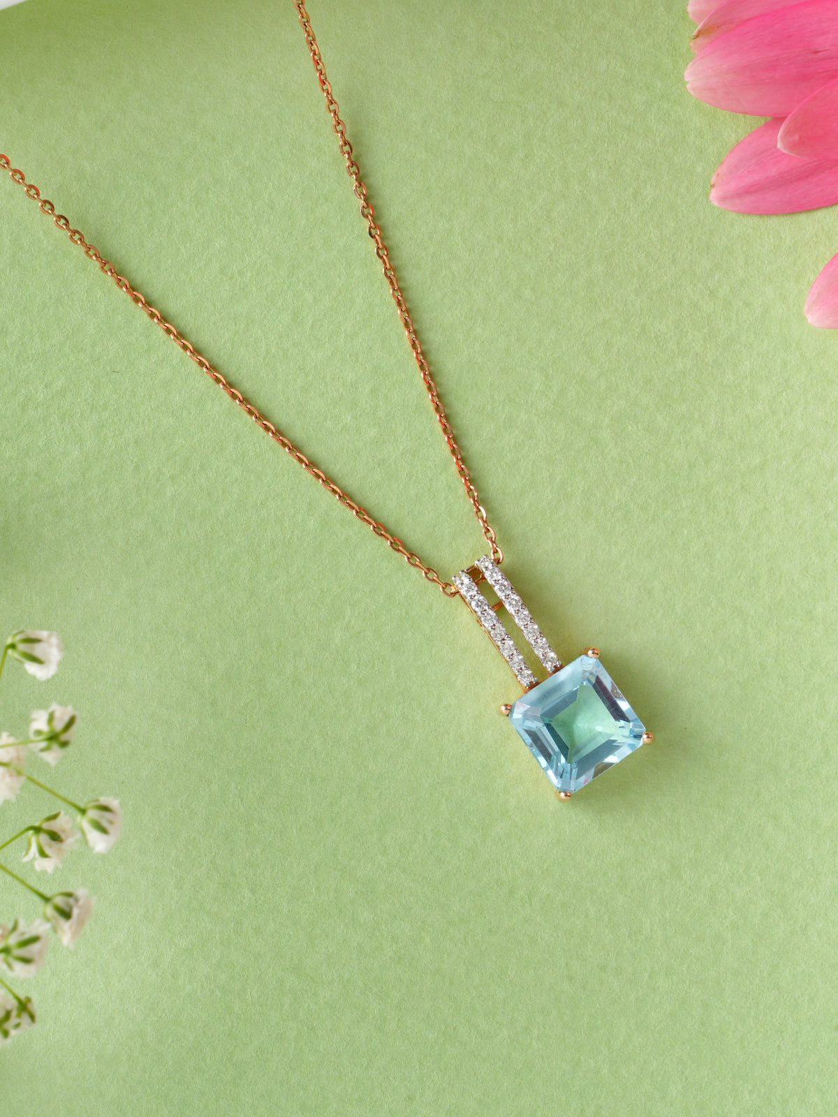 Aquamarine Gemstone Pendant with Diamond Accents