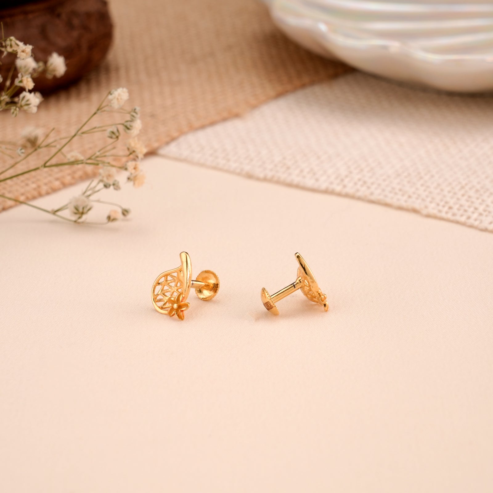 Floral Petals Golden Stud Earrings
