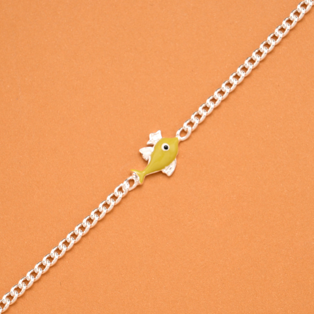 Yellow Fish Enamel Silver Baby Bracelet