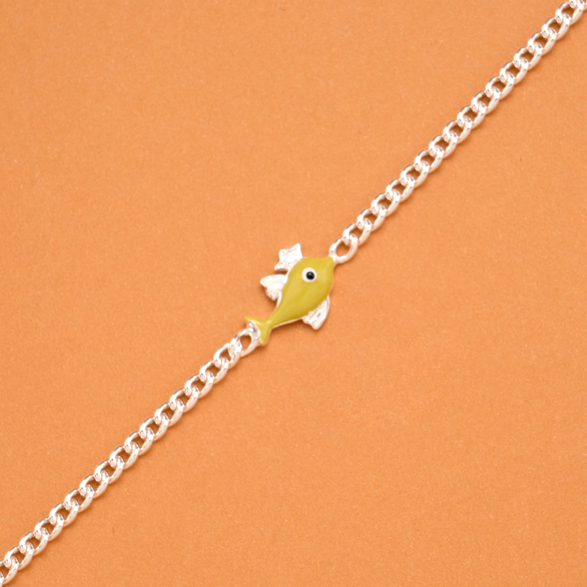 Yellow Fish Enamel Silver Baby Bracelet