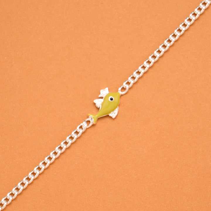 Yellow Fish Enamel Silver Baby Bracelet