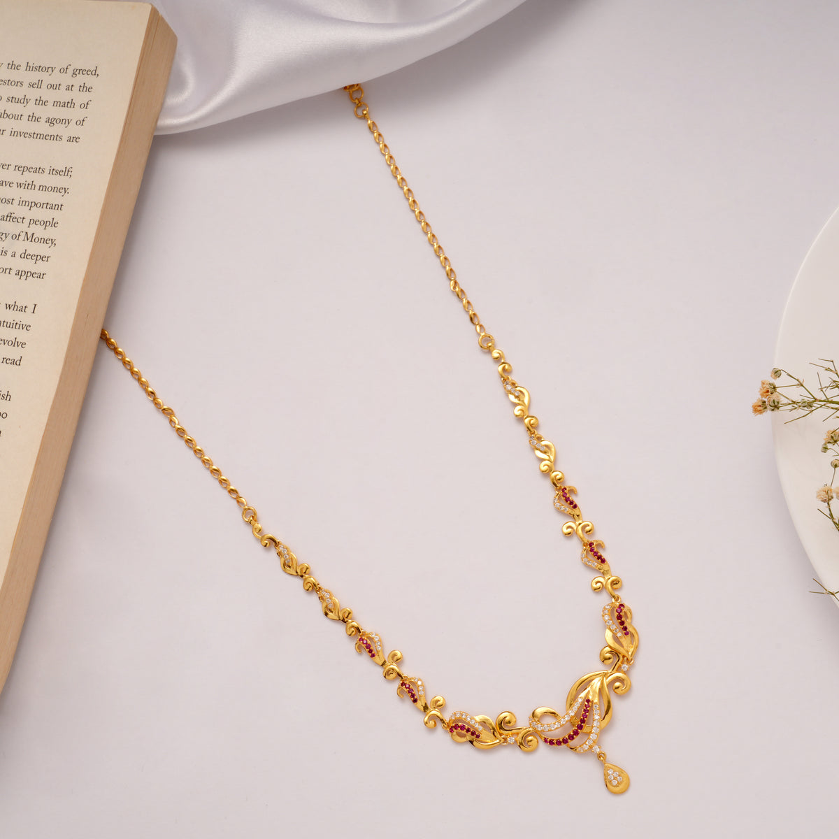 Elegant Gemstone Wave Golden Necklace Set
