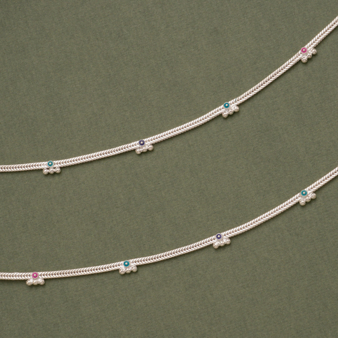Multicolor Floral Beaded Silver Anklet