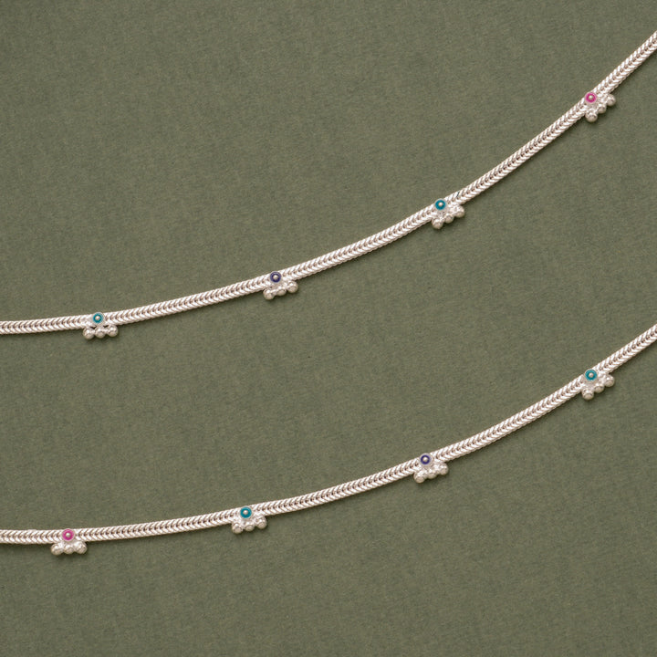 Multicolor Floral Beaded Silver Anklet