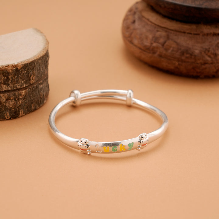 Lucky Puppy Name Silver Baby Bangle