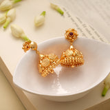 Traditional Floral Drop Golden Jhumkas