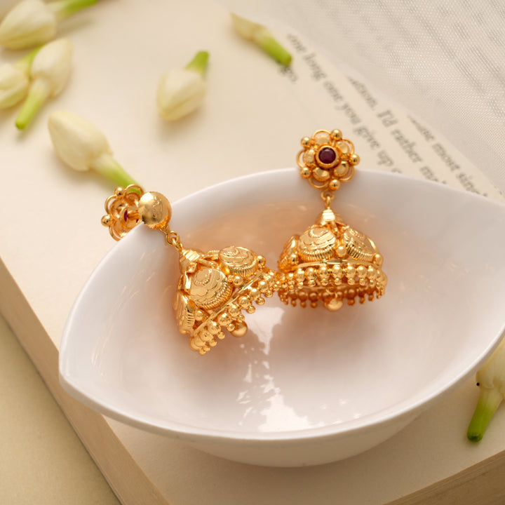 Traditional Floral Drop Golden Jhumkas