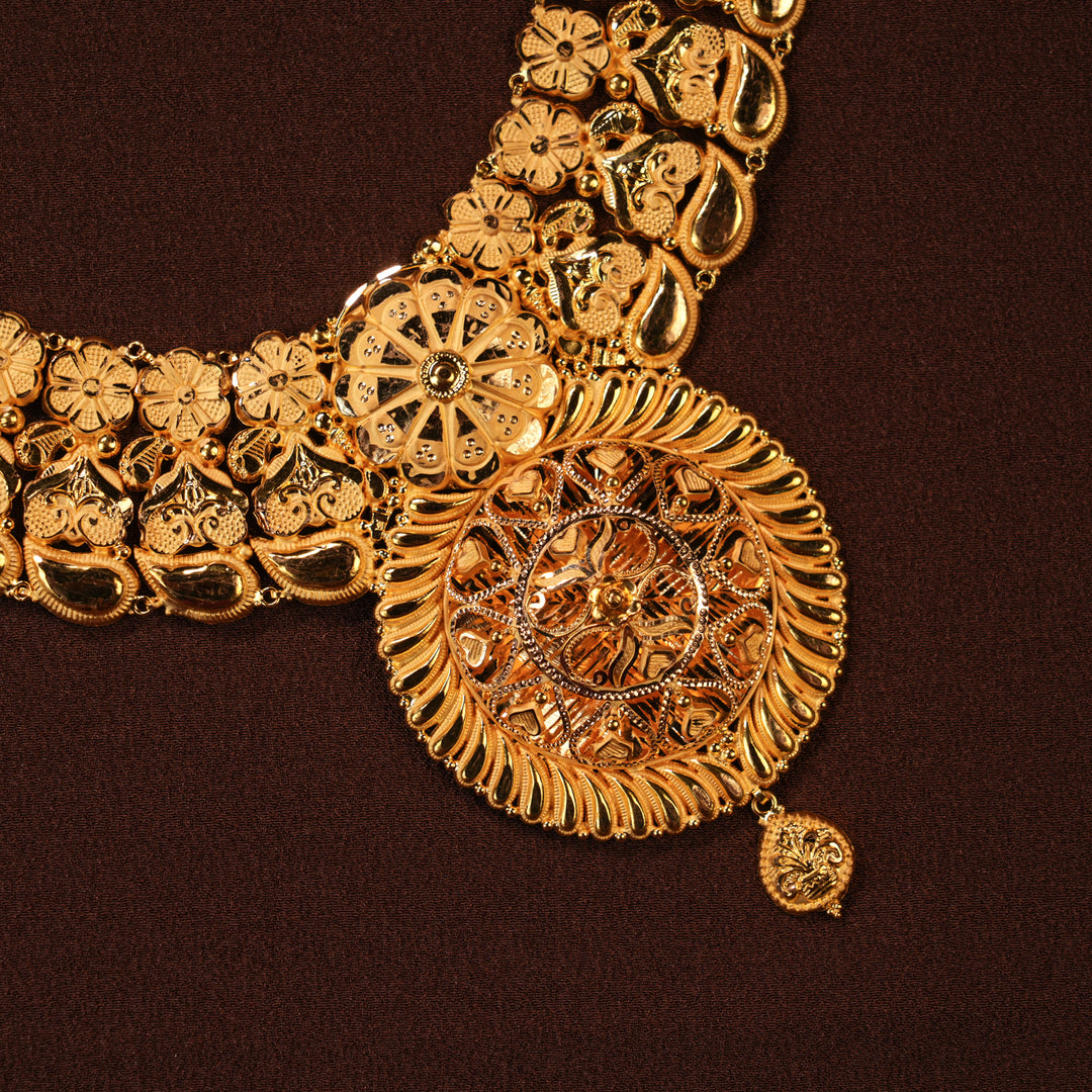 Traditional Blossom Floral Heart Design Gold Haram