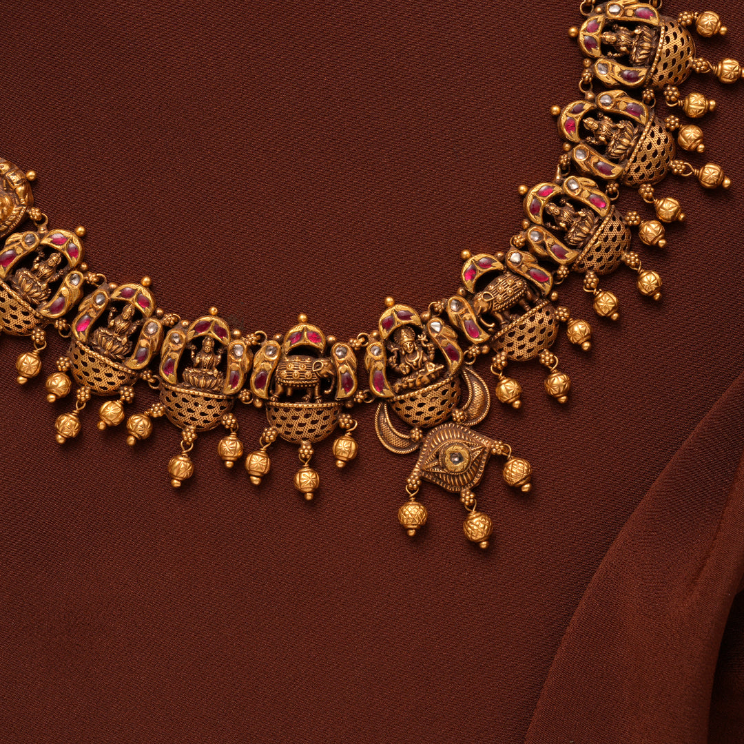 Antique Ruby Gaja Lakshmi Gold Necklace