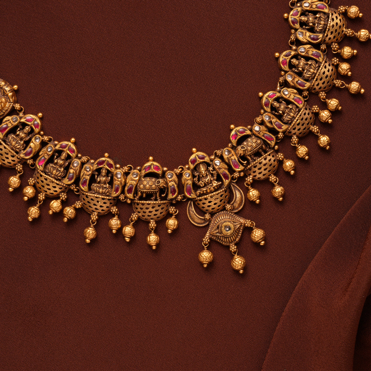 Antique Ruby Gaja Lakshmi Gold Necklace