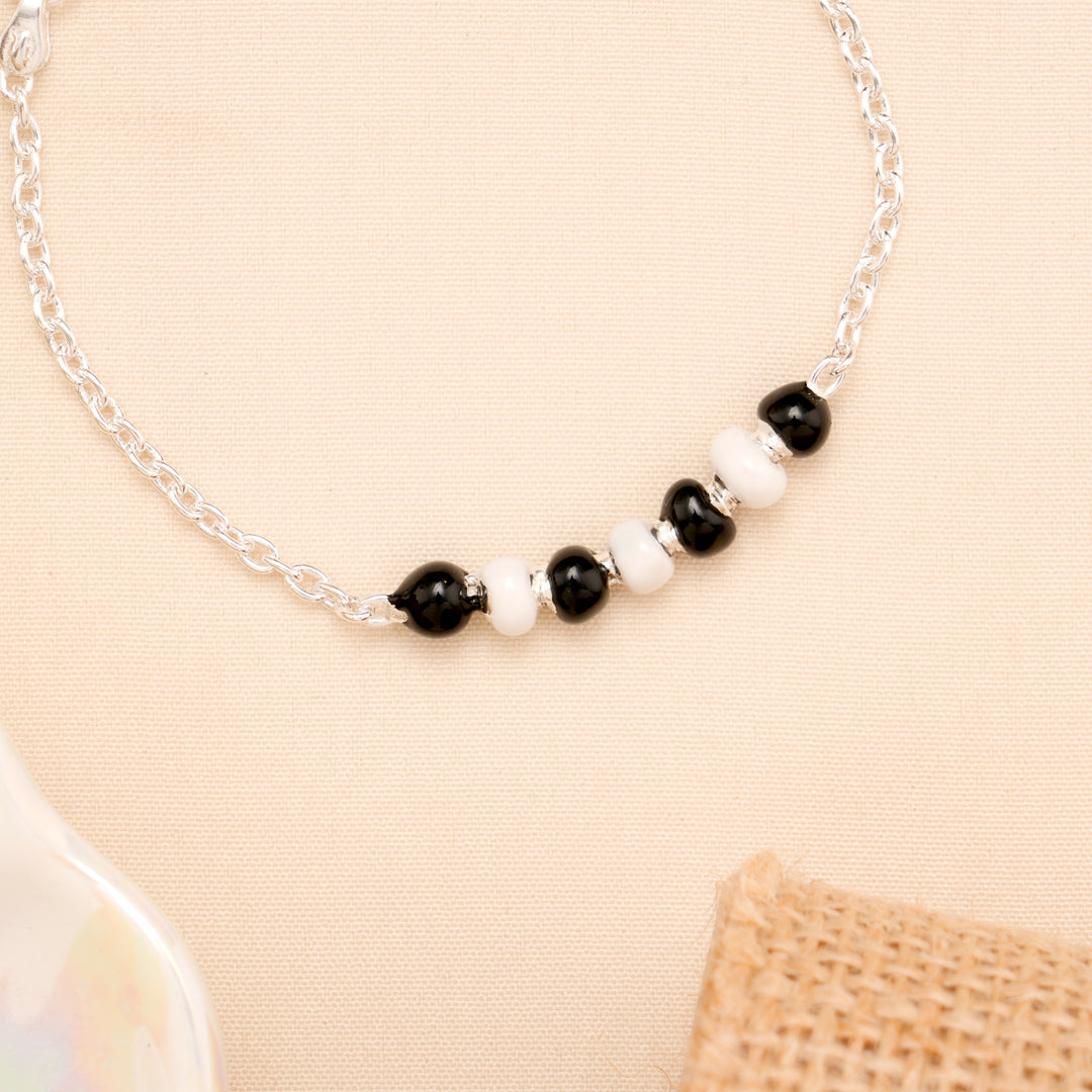 Black and White Beaded Baby Silver Bracelet