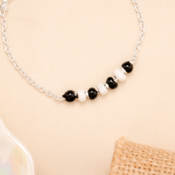 Black and White Beaded Baby Silver Bracelet