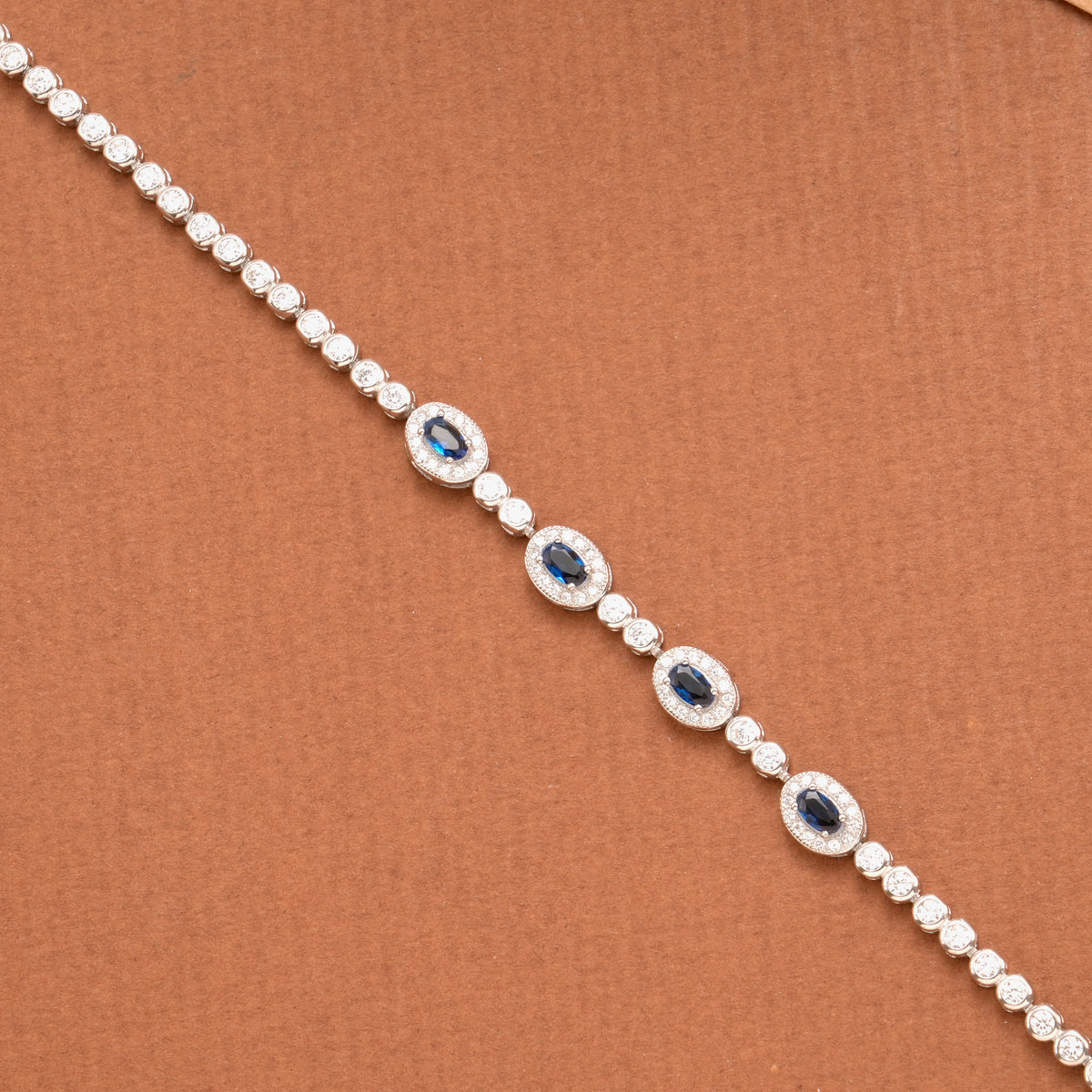 Oval Shape with Blue Stone Silver Women’s Bracelet