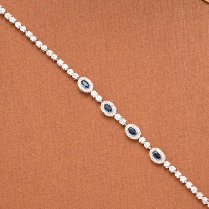 Oval Shape with Blue Stone Silver Women’s Bracelet
