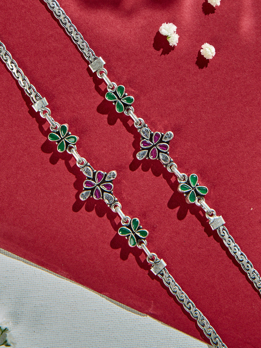 Regal Ruby Emerald Floral Antique Anklet
