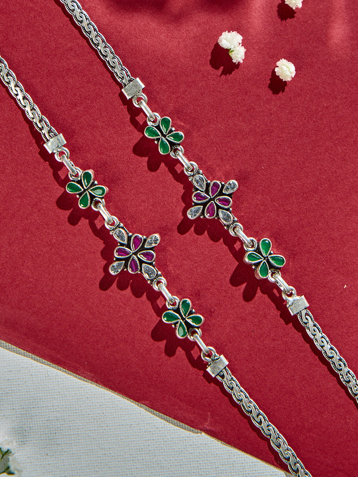 Regal Ruby Emerald Floral Antique Anklet
