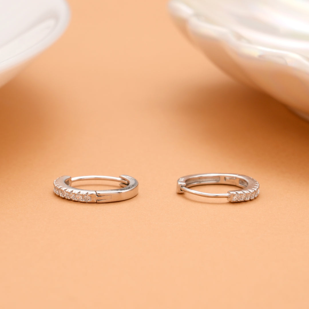 Crystal Line Silver Hoop Earrings