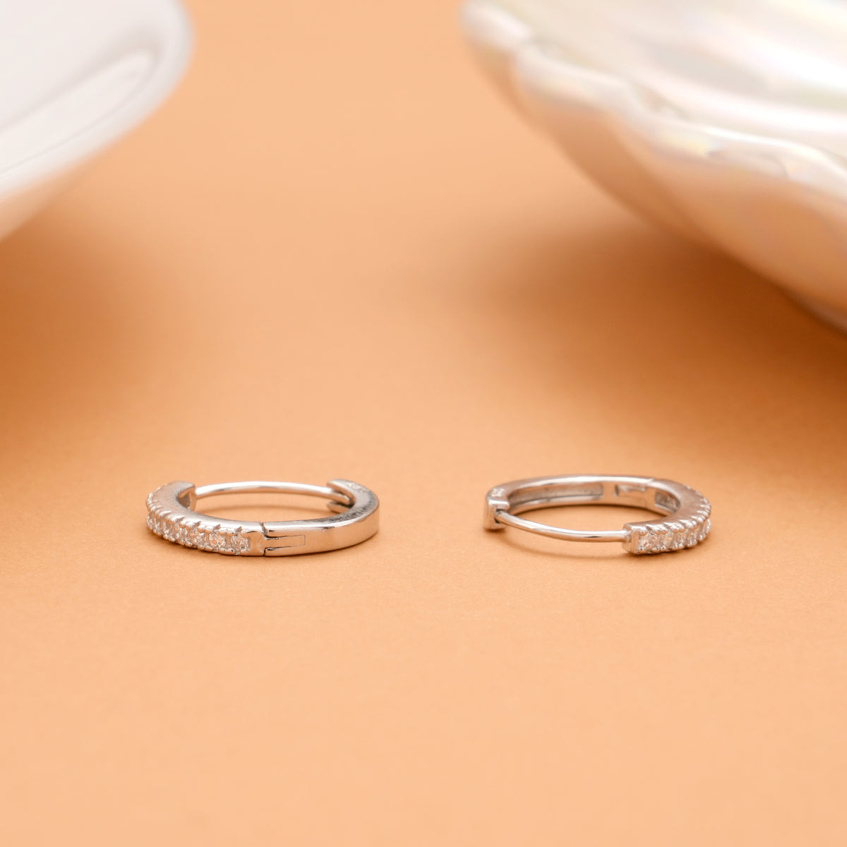 Crystal Line Silver Hoop Earrings