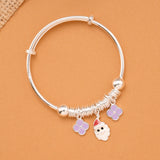 Santa & Purple Flower Charm Baby Silver Bangle