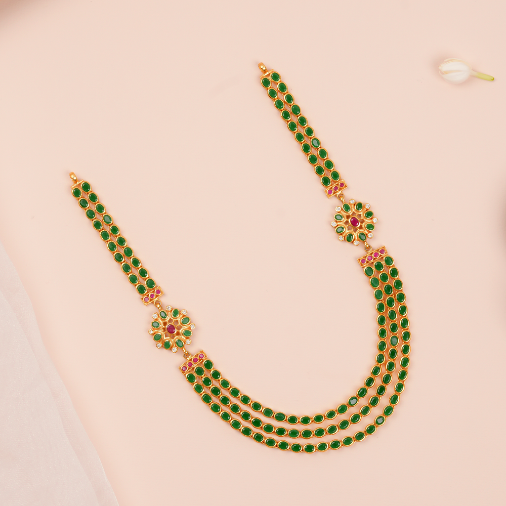Emerald Green Three-Layer Ruby Floral Medallion Haram