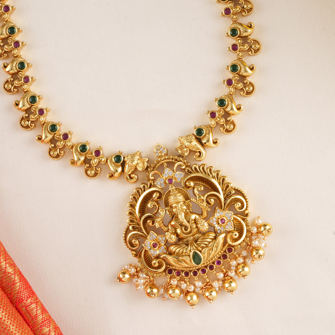 Vinayagar Temple Pearl Drop Necklace