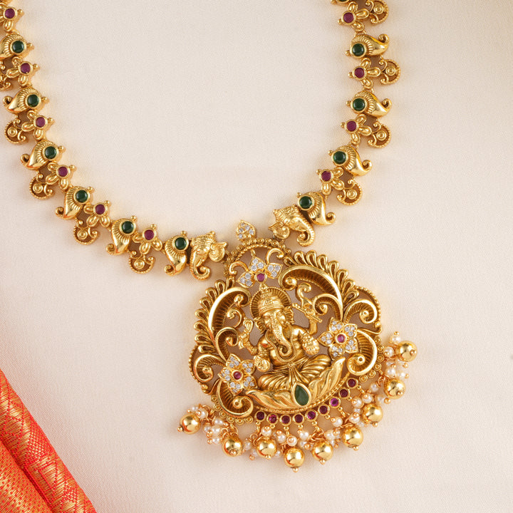 Vinayagar Temple Pearl Drop Necklace