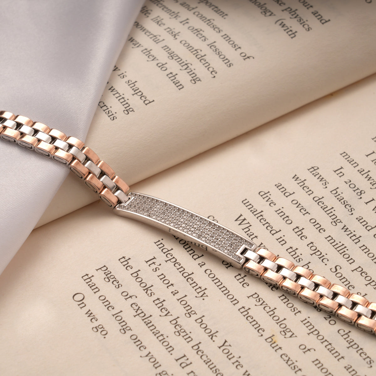 Dual Tone Braided Design Silver Bracelet