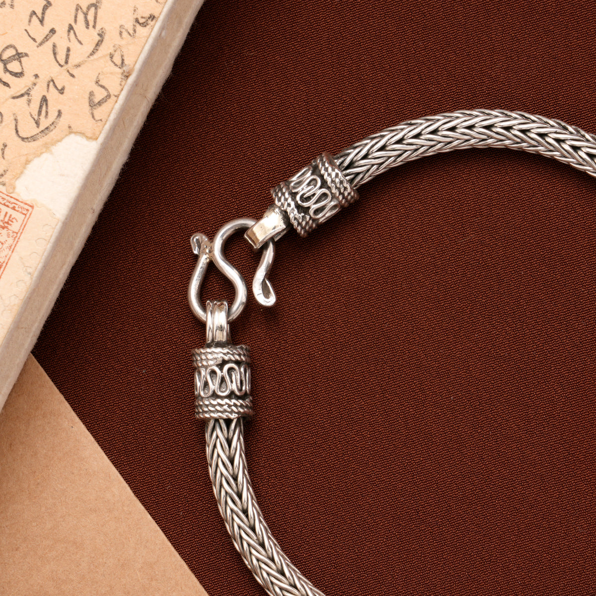 Antique Bali Style Woven Chain Silver Bracelet